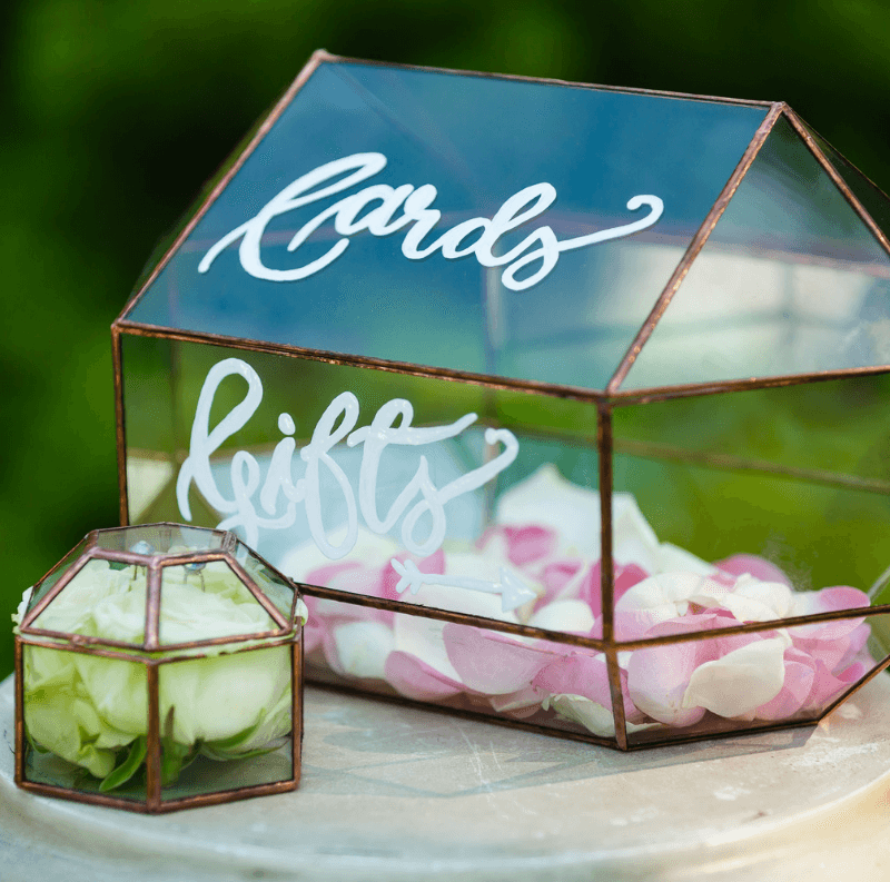 Hochzeitsdeko geometrisch, Kartenbox Glas
