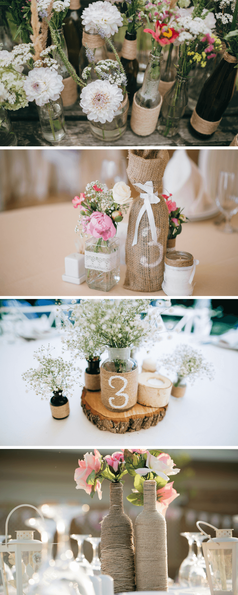 Dekoflaschen Tischdekoration Vase Kerzenhalter rustikal Schnur Party  Hochzeit 