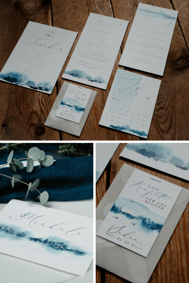 Hochzeitskarten blau aquarell
