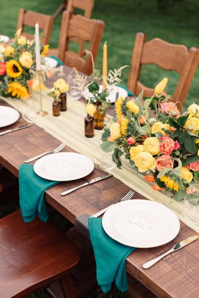 Tischdeko gelb, Hochzeittischdeko, Sommerhochzeit