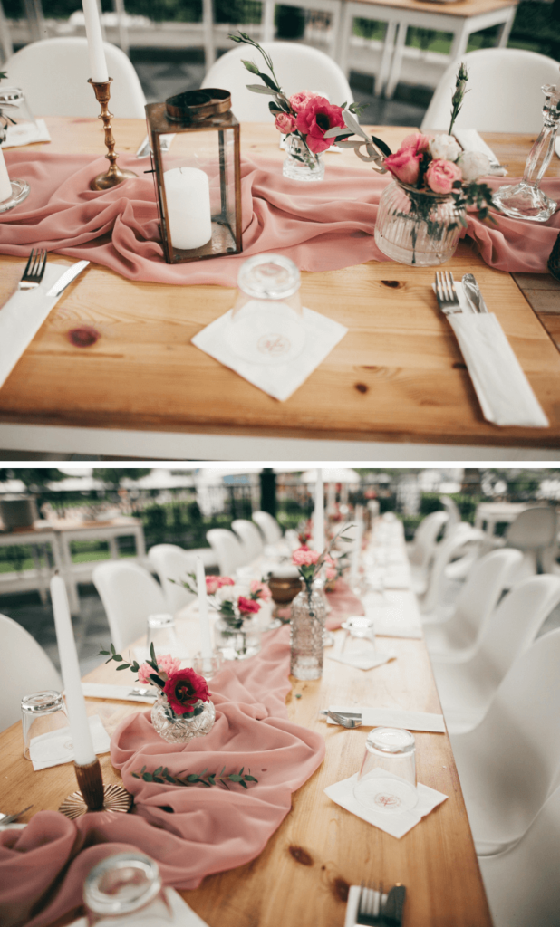 Tischdeko rosa Tischläufer, Hochzeit rosa