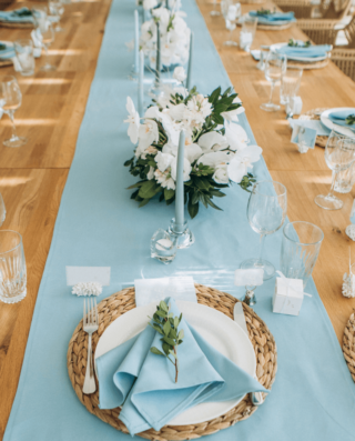 Tischdeko Hochzeit blau, Platzdeko, Hochzeit Servietten, Teller Dekoration