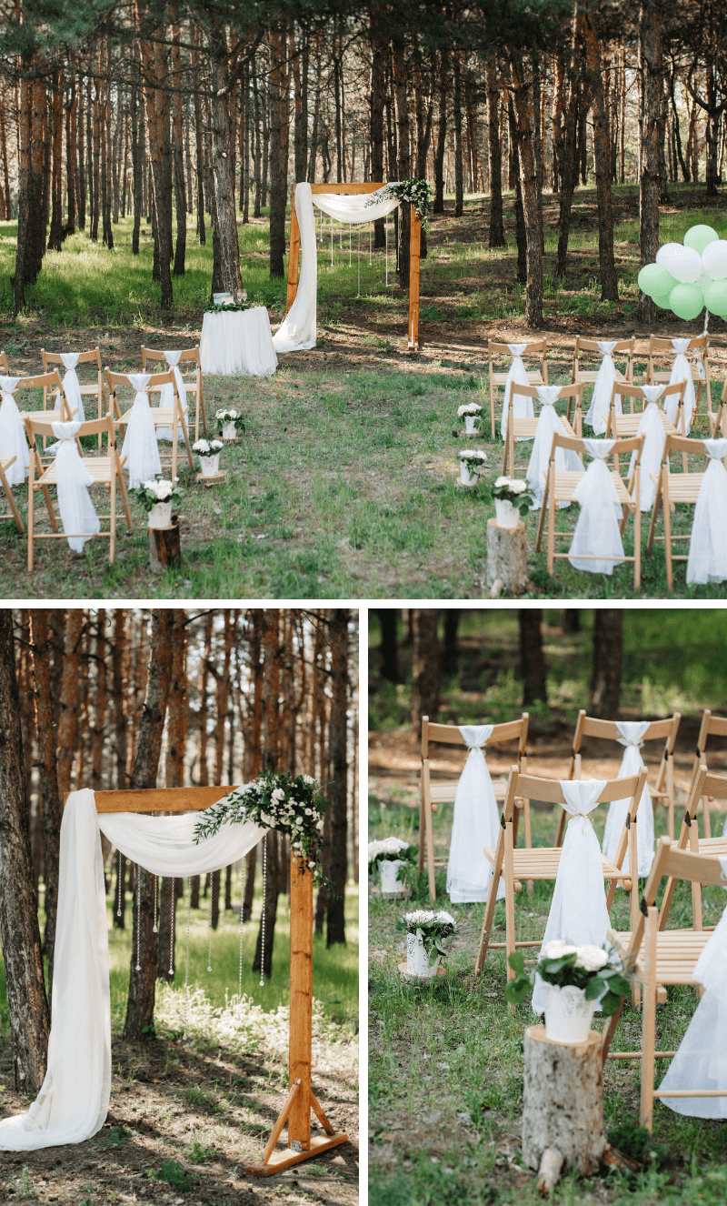 rustikale Hochzeit, Trauung draußen, Hochzeit im Wald
