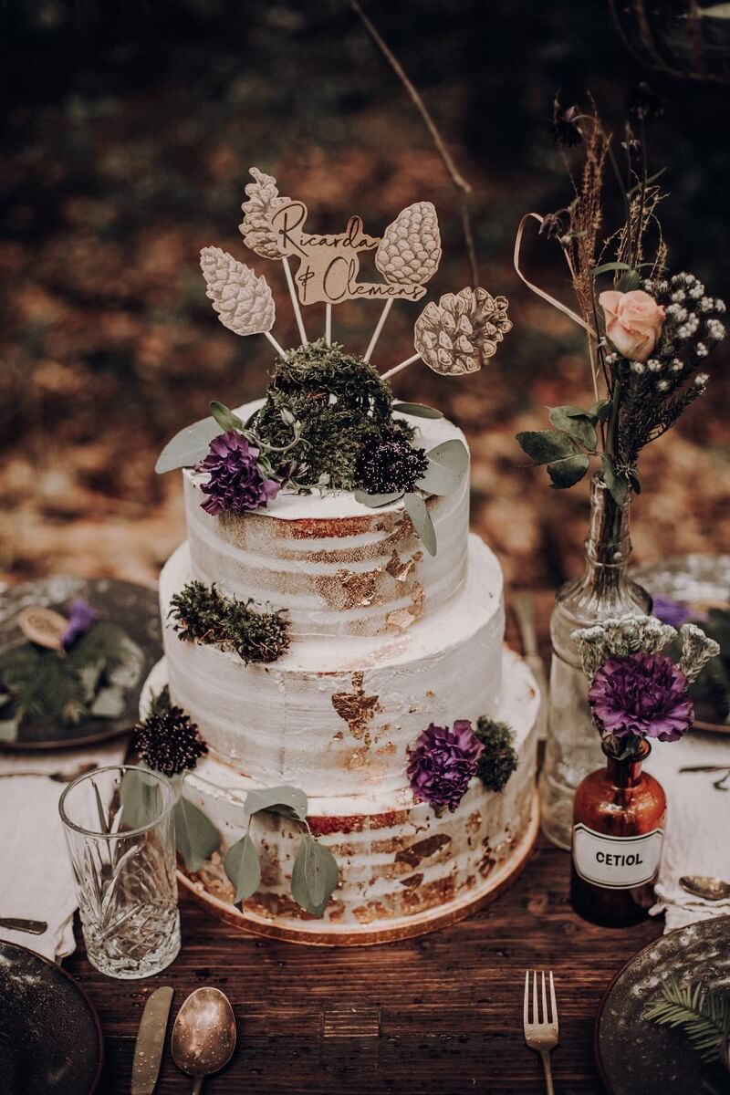 Hochzeitstorte Waldhochzeit, Naked Cake, origineller Cake Topper