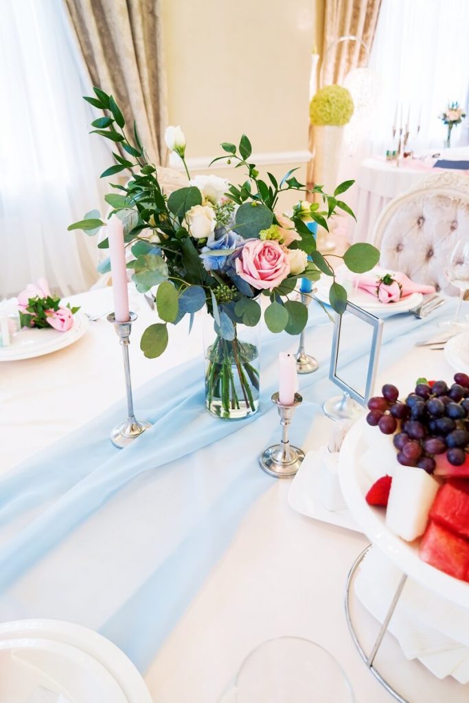Hochzeit Tischdeko hellblau
