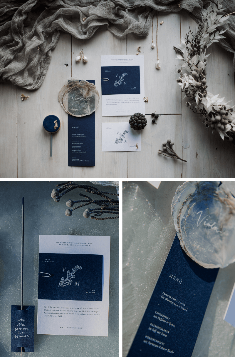 Dusty Blue Hochzeitseinladung, Hochzeitskarten blau, Winterhochzeit Einladung
