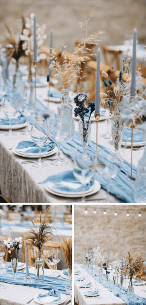 Hochzeit Tischdeko mit getrockneten Blumen und Gräsern