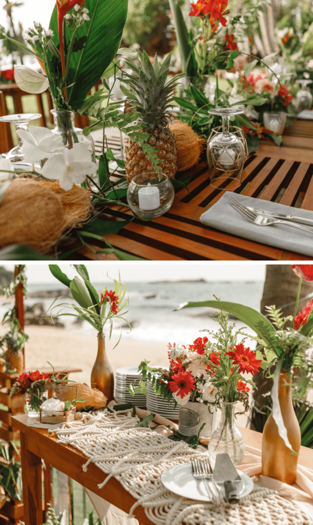 Tischdeko für eine tropische Hochzeit