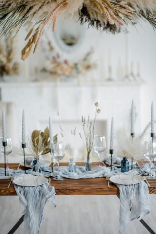Tischdeko Hochzeit hellblau