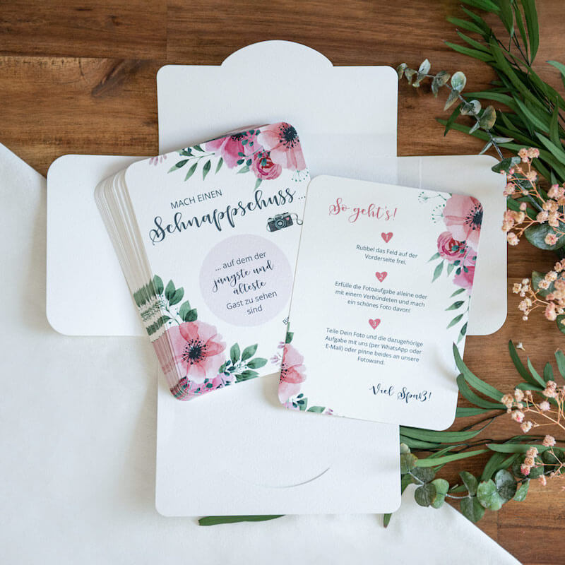 Schnappschuss-Karten für die Hochzeitsgäste