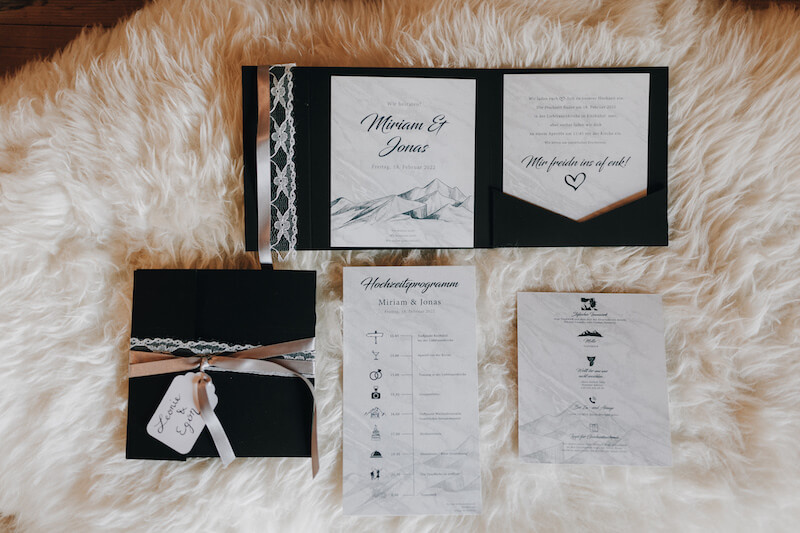Elegante Hochzeitspapeterie in Schwarz und Weiß