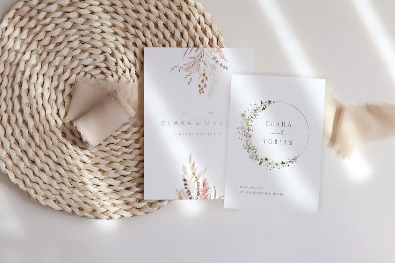 Hochzeitspapeterie mit Blütendesigns
