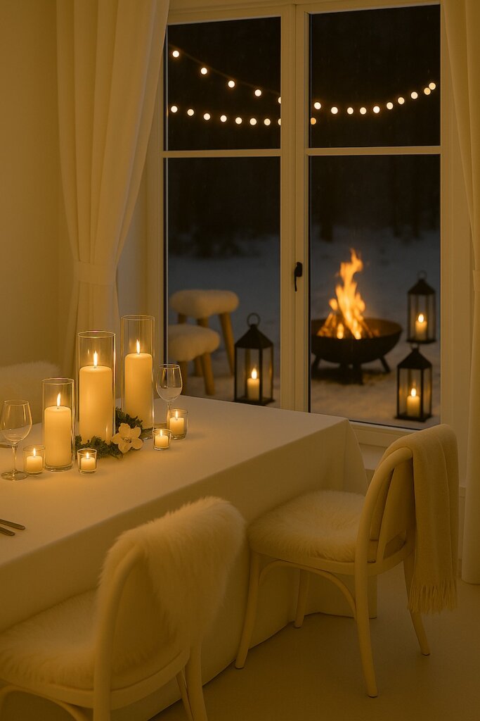 Weiße, kuschelige Hochzeitsdeko