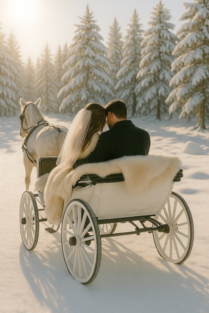 Romantische Schlittenfahrt als Winterhochzeitidee