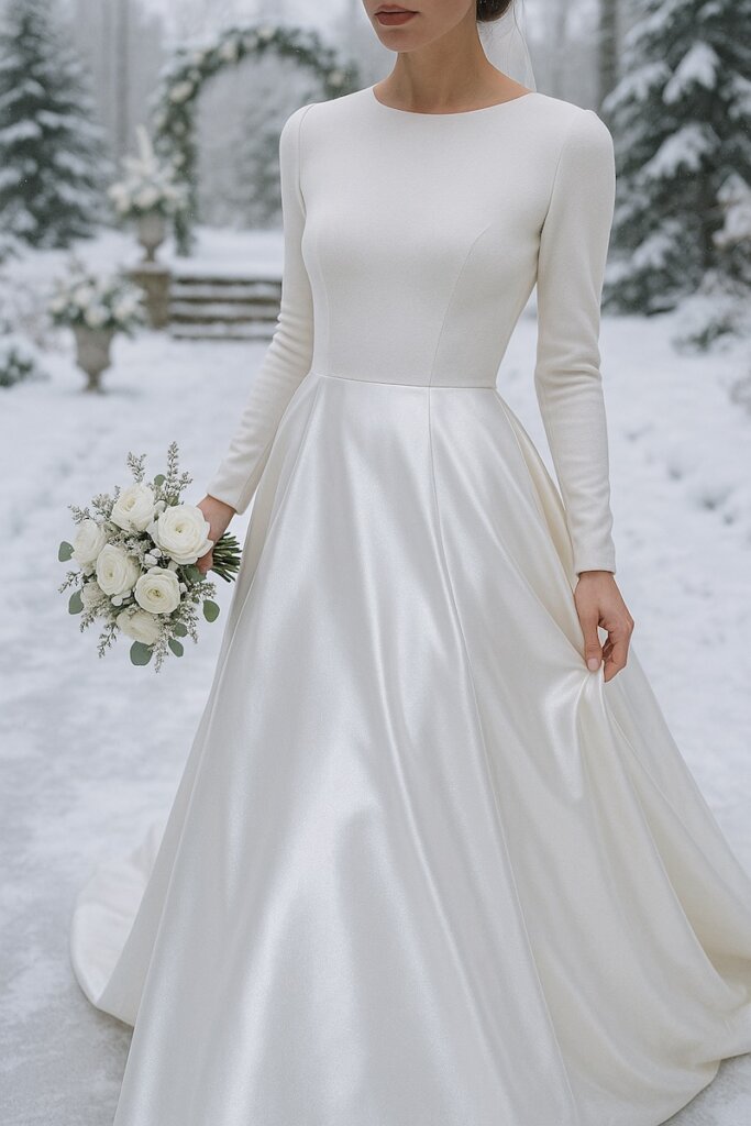 Wie Eis schimmerndes Brautkleid für eine Hochzeit im Winter